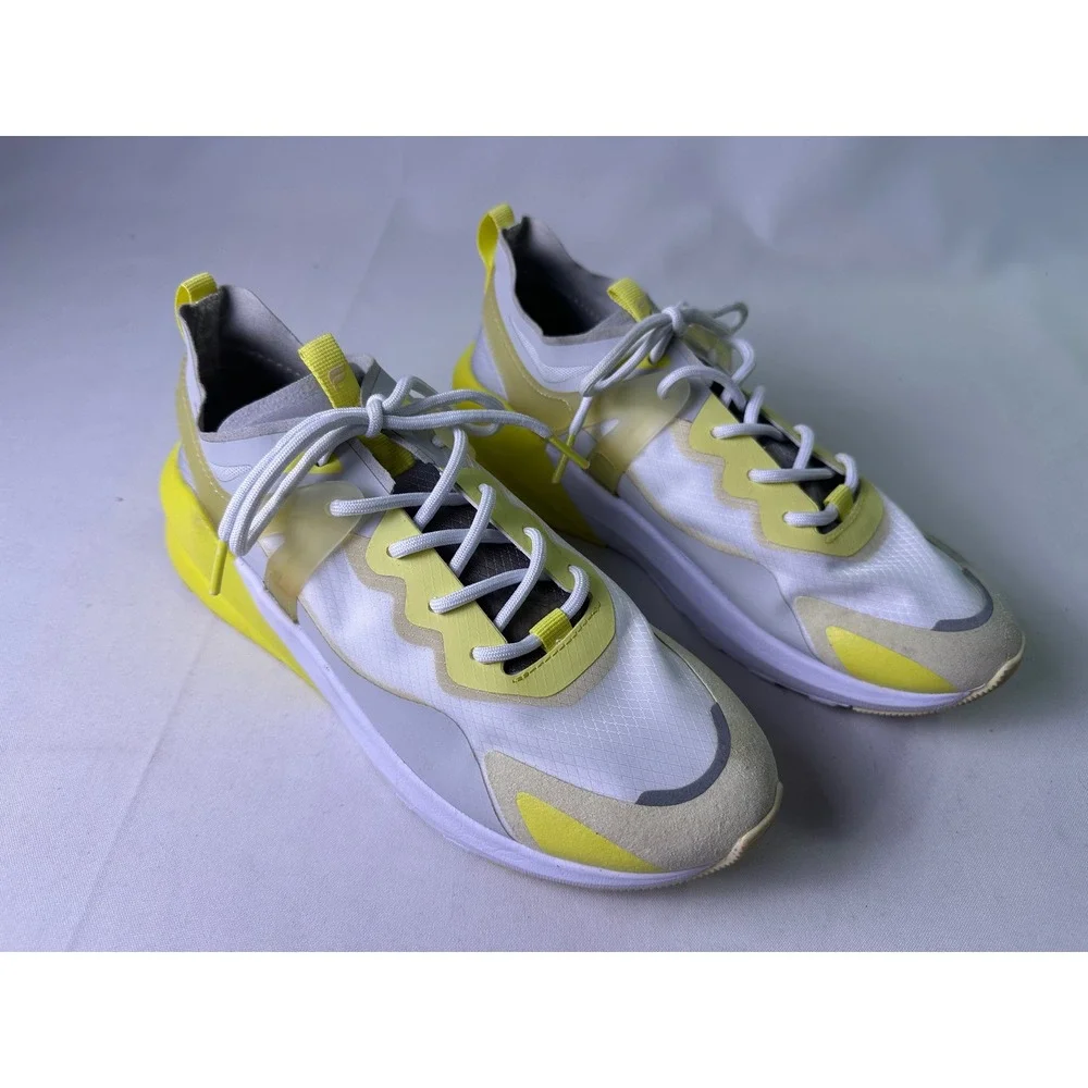 Fabletics Cheviot Performance Sneaker Women Sz 7 White Neon Yellow Athletic Gym‎